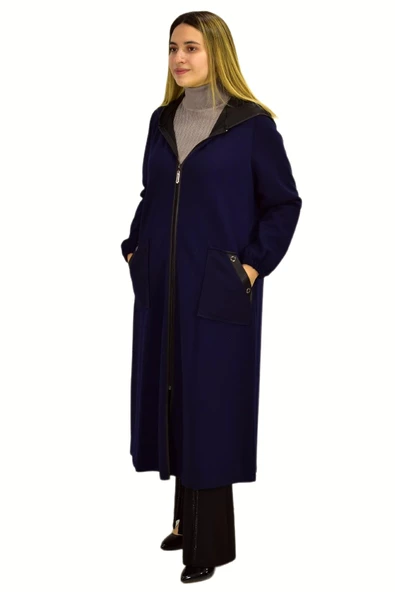 Kadın Kapüşonlu Kışlık Cepli Fermuarlı Kap Tunik BGL-ST03271 - Resim 9