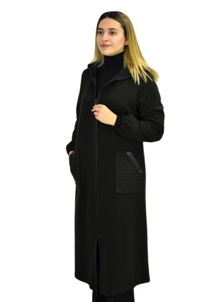 Kadın Kapüşonlu Kışlık Cepli Fermuarlı Kap Tunik BGL-ST03271 - Resim 12