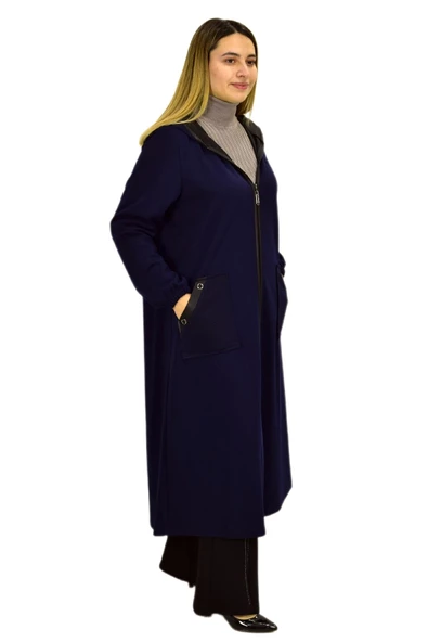 Kadın Kapüşonlu Kışlık Cepli Fermuarlı Kap Tunik BGL-ST03271 - Resim 6