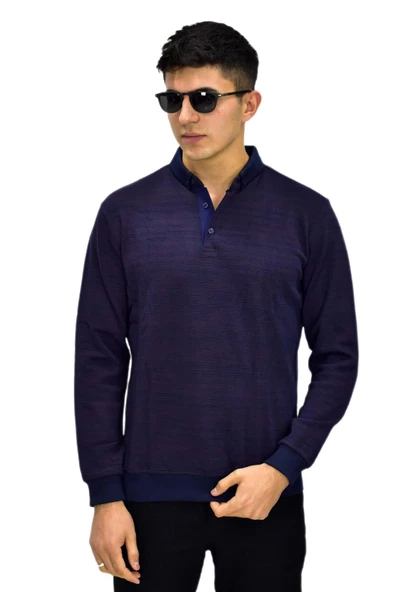 Erkek Polo Yaka Sweatshirt R2252 BGL-ST03199 - Resim 3