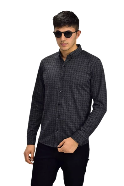 Erkek Spor Jakarlı Uzun Kol Gömlek R6490 BGL-ST03203 - Resim 5