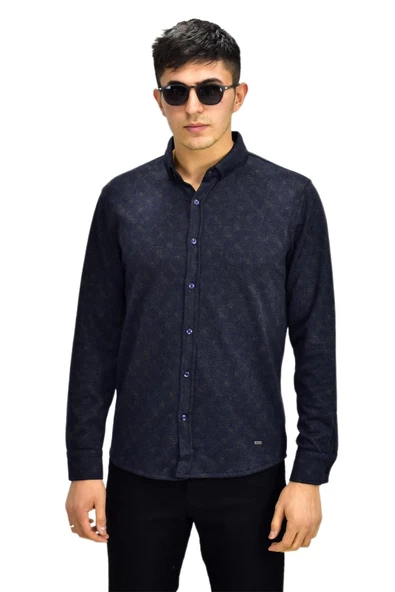 Erkek Spor Jakarlı Uzun Kol Gömlek R6520 BGL-ST03204 - Resim 5