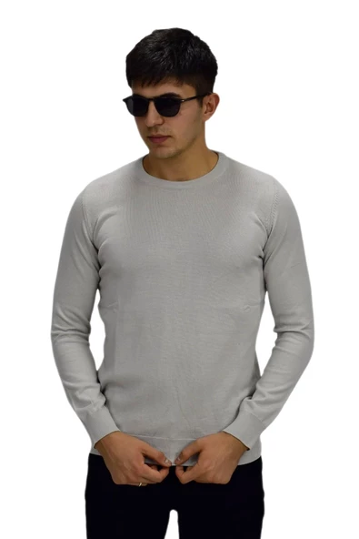 Erkek Spor Düz Sıfır Yaka Kazak R22920 BGL-ST03182 - Resim 6