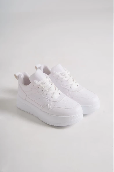 ALESSİ Bağcıklı Ortopedik Taban Kadın Sneaker Ayakkabı BT Beyaz - 4