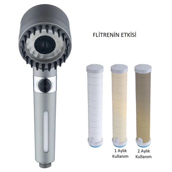 3 Fonksiyonlu Start Stop Tuşlu Filtreli Basınçlı Masaj Etkili Duş Başlığı - 3