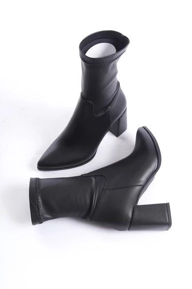 Peko Siyah Streç Kalın Topuklu Esnek Günlük Bot - 2