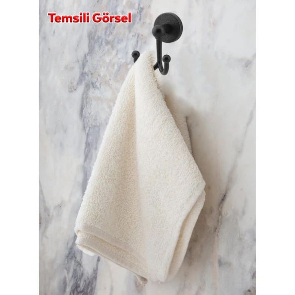 Metal Askı Siyah Renk Askılık Banyo Tuvalet Havlu Bornoz Askısı Çatal İkili Askı - 5