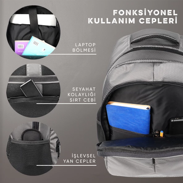 Vegmann Spectra 15,6 inç Uyumlu Gri Laptop Sırt Çantası - Resim 4