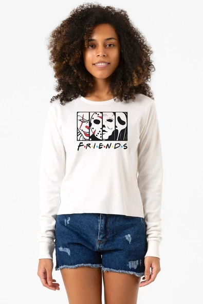Horror Character Friends Ekstra Uzunkol Sweatshirt Ekru ürün görseli