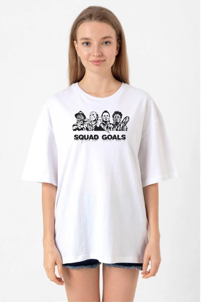 Horror Movie Squad Goals Beyaz Kadın Oversize Tshirt ürün görseli 1