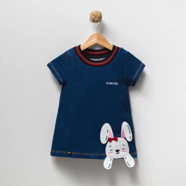 Jolbaby Tavşanlı Jean Kot Denim Kız Bebek Bayramlık Elbise