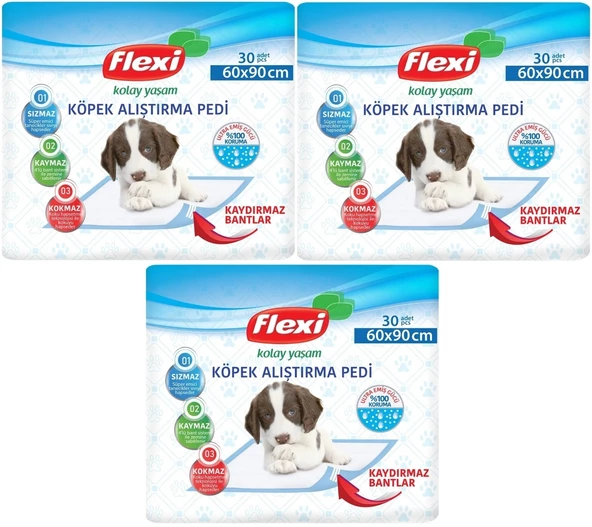 Flexi Evcil Hayvan Tuvalet Eğitim Pedi 60*90CM 90 Adet (3PK*30)