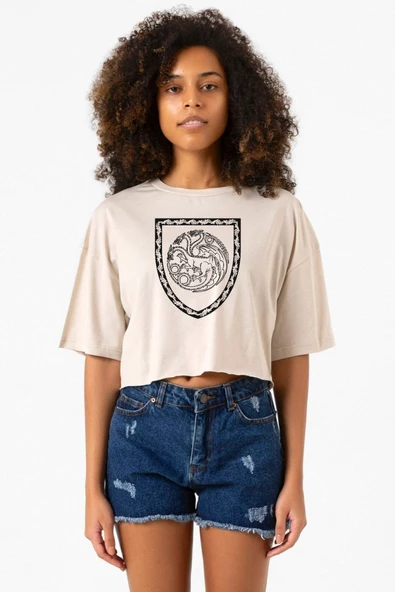 House Of The Dragon Targaryen Amblem Bej Kadın Crop Tshirt