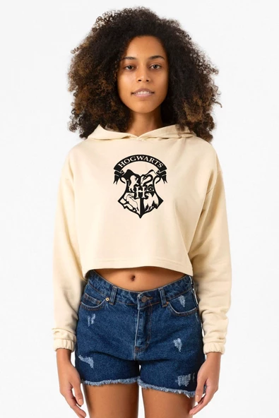HP Hogwarts Bej Kadın Crop Kapşonlu ürün görseli 1