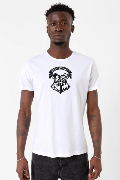 HP Hogwarts Beyaz Erkek Bisikletyaka Tshirt
