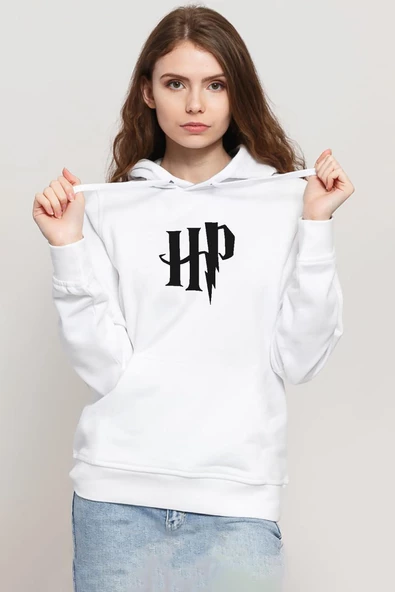 HP Logo Beyaz Kadın 3ip Kapşonlu Sweatshirt ürün görseli 1