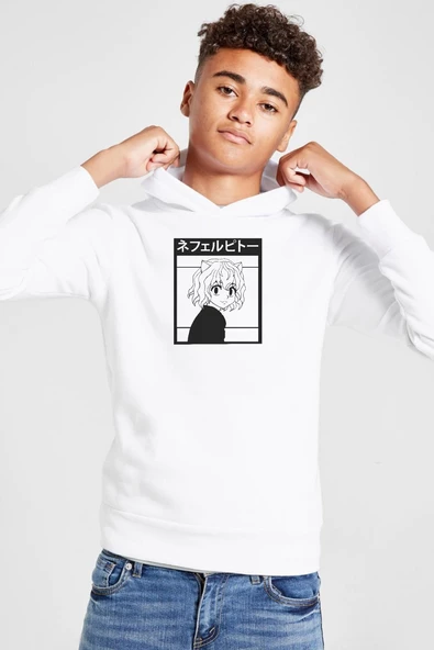 Hunter x Hunter Anime Neferpitou Beyaz Çocuk 3ip Kapşonlu  Sweatshirt