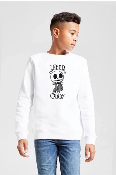 Jack Skellington I Need Candy Beyaz Çocuk 2ip Sweatshirt