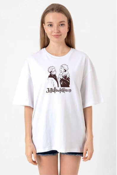 Jujutsu Kaisen Anime Long Beyaz Kadın Oversize Tshirt ürün görseli 1