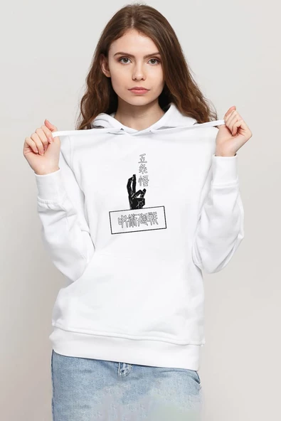 Jujutsu Kaisen Anime Gojo Satoru Beyaz Kadın 3ip Kapşonlu Sweatshirt