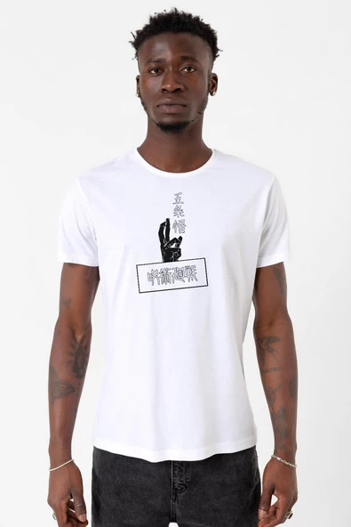 Jujutsu Kaisen Anime Gojo Satoru Beyaz Erkek Bisikletyaka Tshirt