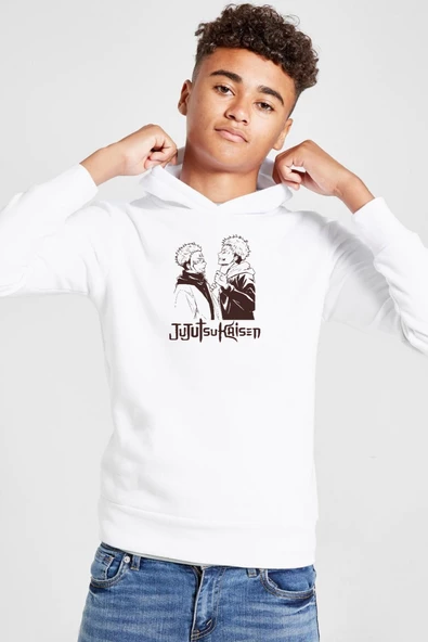 Jujutsu Kaisen Anime Long Beyaz Çocuk 3ip Kapşonlu  Sweatshirt