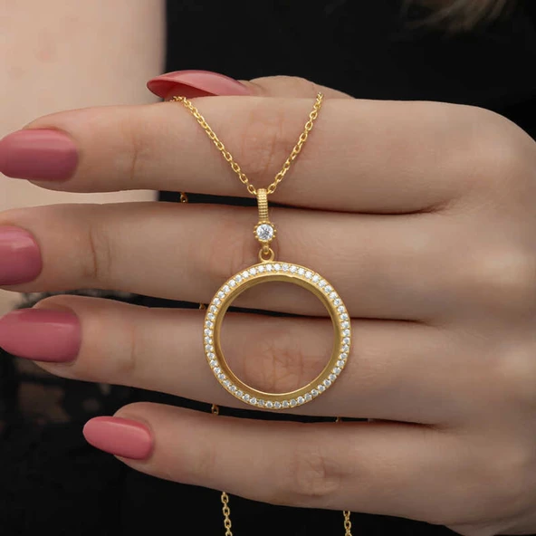 Lucky Life 925 Ayar Gumuss Gold Kaplama Yuvarlak Yarım Altın Takılabilen Lucky Life Lucky Life Lucky Life Kadın Kolye - 2