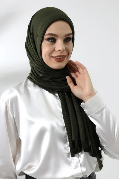 Haki Tesettür Hazır Pratik Fitilli Pamuklu Şal - 3