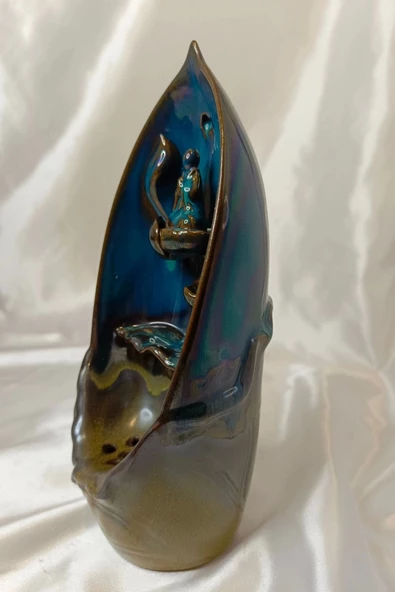 Budha Geri Akış Tütsülük Buda Ters Akış Tütsü Seramik Feng Sui Yeşil - Resim 4