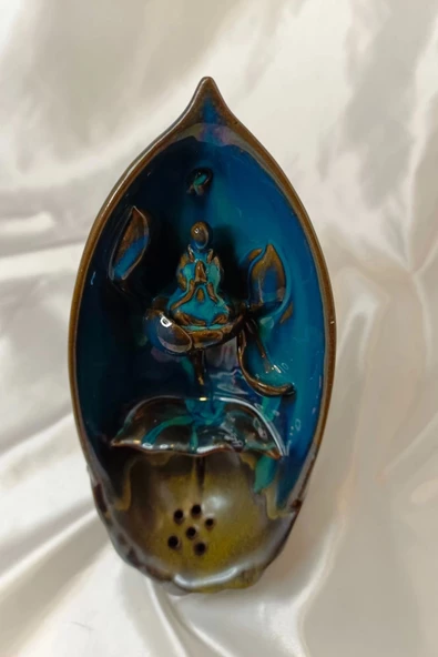 Budha Geri Akış Tütsülük Buda Ters Akış Tütsü Seramik Feng Sui Yeşil - Resim 3