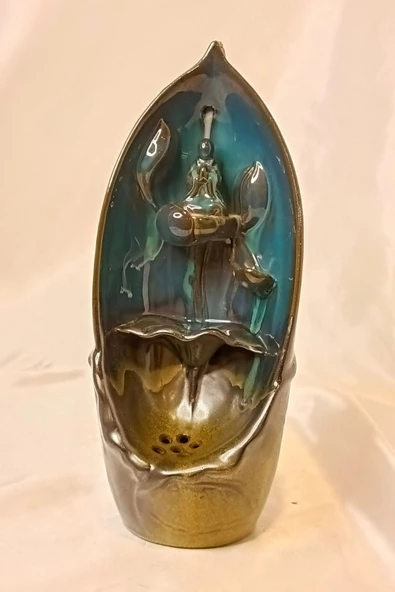 Budha Geri Akış Tütsülük Buda Ters Akış Tütsü Seramik Feng Sui Yeşil - Resim 6