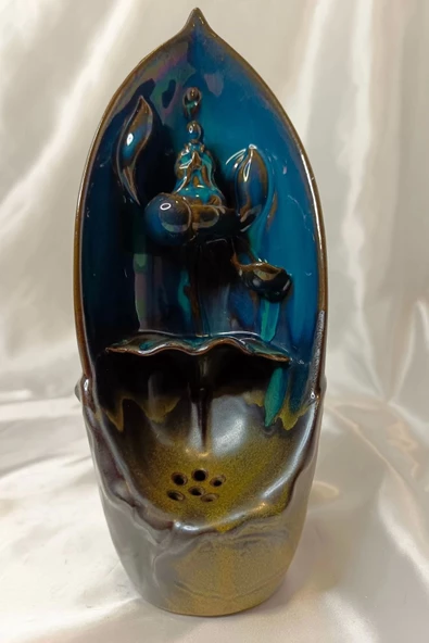 Budha Geri Akış Tütsülük Buda Ters Akış Tütsü Seramik Feng Sui Yeşil - Resim 7