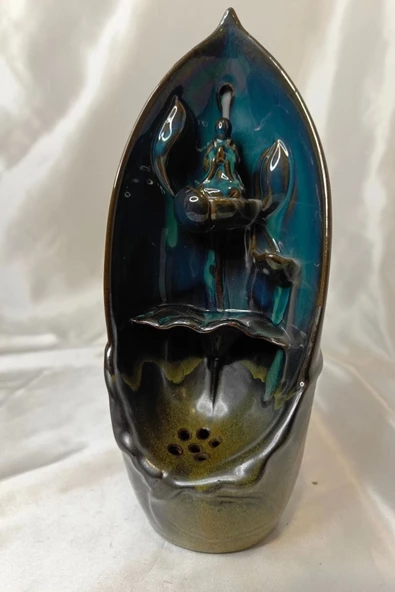 Budha Geri Akış Tütsülük Buda Ters Akış Tütsü Seramik Feng Sui Yeşil - Resim 9