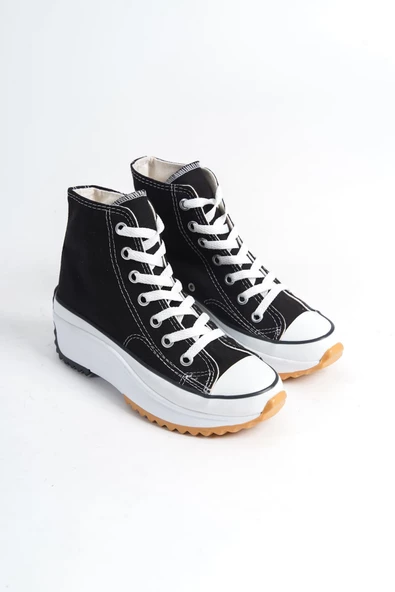ROMA Bağcıklı Ortopedik Taban Kadın Sneaker Ayakkabı BT Siyah - 4