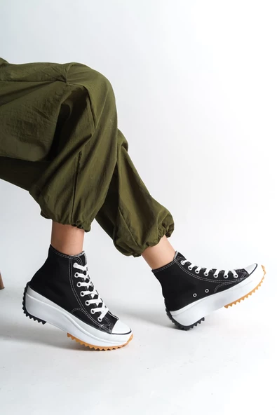 ROMA Bağcıklı Ortopedik Taban Kadın Sneaker Ayakkabı BT Siyah - 2