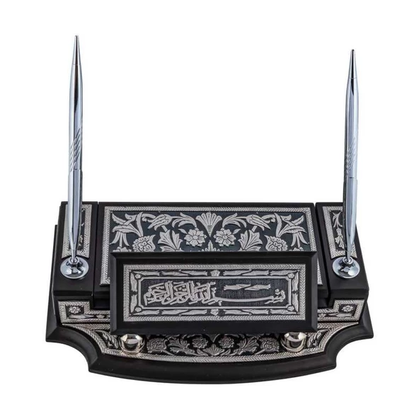 Lucky Life 925 Ayar Gumuss Çiçek Desenli Besmele Masa Üstü Kalemlik - 6