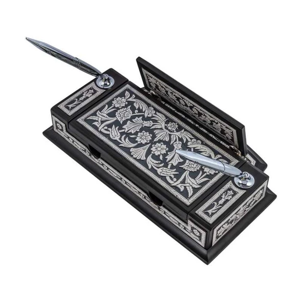 Lucky Life 925 Ayar Gumuss Çiçek Desenli Besmele Masa Üstü Kalemlik - 8