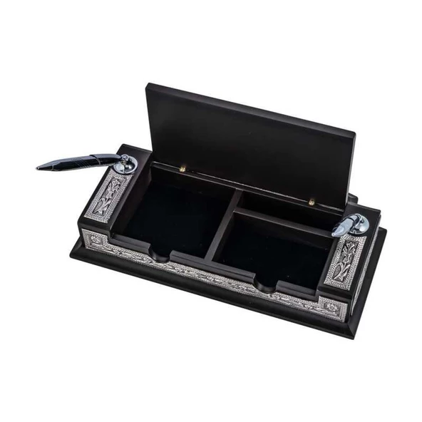 Lucky Life 925 Ayar Gumuss Çiçek Desenli Besmele Masa Üstü Kalemlik - 4