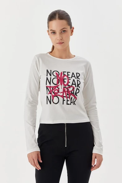 No Fear Kadın T-shirt Uzun Kollu Beyaz W500199 - 2