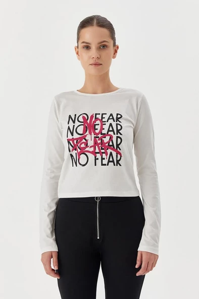 No Fear Kadın T-shirt Uzun Kollu Beyaz W500199