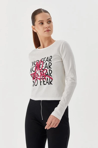 No Fear Kadın T-shirt Uzun Kollu Beyaz W500199 - 3