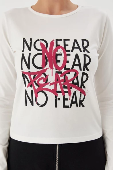 No Fear Kadın T-shirt Uzun Kollu Beyaz W500199 - 4