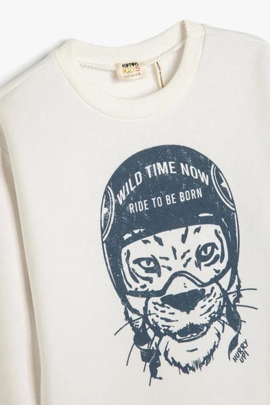 Koton Erkek Çocuk Sweatshirt Kaplan Baskılı Bisiklet Yaka Uzun Kollu Şardonlu - 3