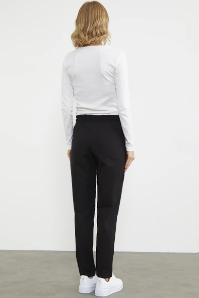 Yüksek Bel İki İplik Eşofman Altı - Siyah - Resim 6