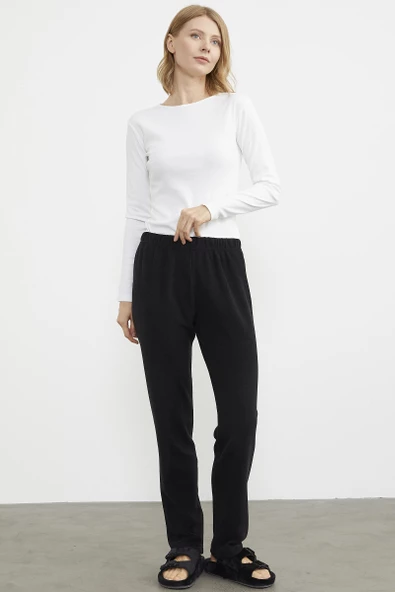 Kalın Polar Pijama Tek Alt - Siyah - 5