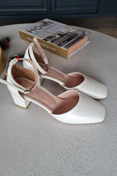 34IZ 60 Topukla Kadın Alçak Kalın Topuklu Bilekden Bağlamalı Abiye Ayakkabı - 5