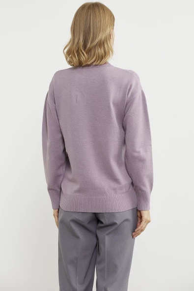 Yarım Balıkçı Desenli Basic Triko Kazak - Gül - Resim 5