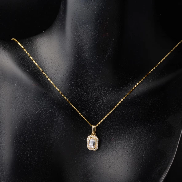 Baget Tek Taşlı 14 Ayar Altın Kolye - Resim 3