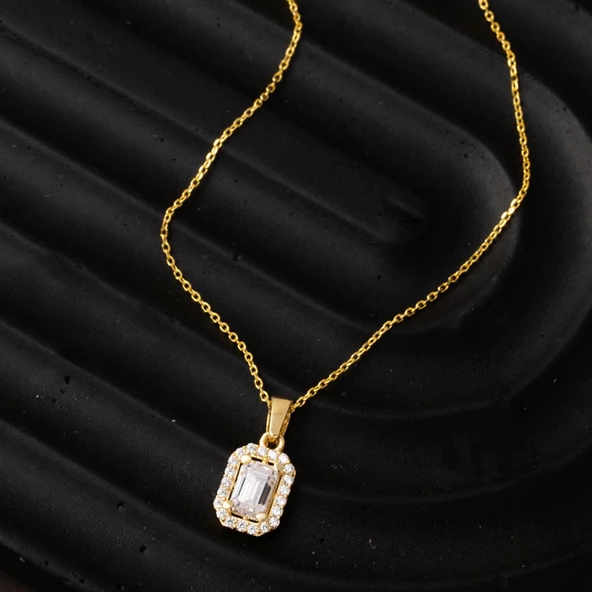 Baget Tek Taşlı 14 Ayar Altın Kolye - Resim 2