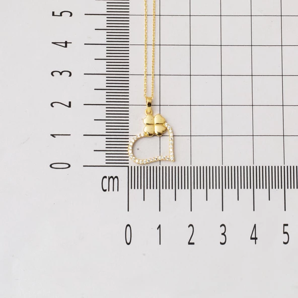 Yoncalı Sarı Altın Kalpli Kolye - Resim 3